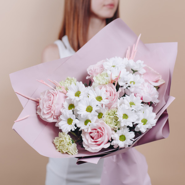 Букет "Нежность" с розой и хризантемой